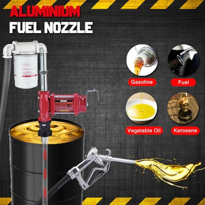 TOPWAY 12V DC Gasoline Fuel Pump, 10GPM Self-priming Oil Transfer Pump Kit With Particulate Filter, Fuel Nozzle, Discharge Hose & Suction Pipe for Gasoline Diesel Biodiesel Kerosene & More - style: 12V 10GPM KIT + FILTER