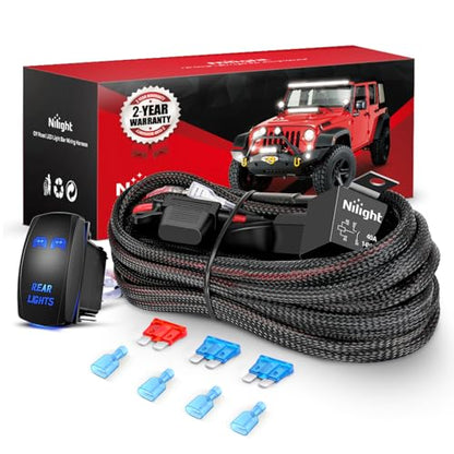 Nilight LED Pods Rear Lights Wiring Harness Kit 12 V 5 Pin Rocker Switch - style: Rear Lights Wiring-2 Leads w/ Nylon Wire Loom