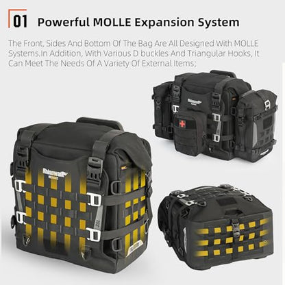 Rhinowalk Motorcycle Saddlebag 20L Waterproof – Compact Quick Release Motorbike Side Bag with Combination Lock, Universal Fit (1 Piece) - color: Black-20L