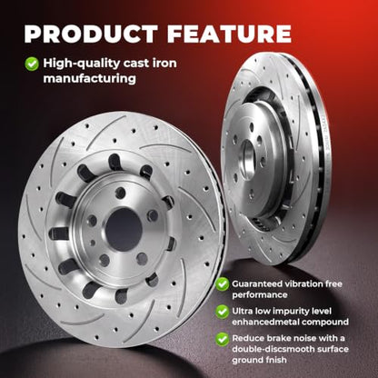 13.86 inch Front Drilled&Slotted Disc Brake Kit Replacement for Ford - size: S-54188+D1611