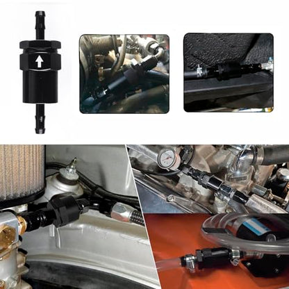 5/16" Billet Inline Fuel Filter 30 Micron Anodized Aluminum Black 2PCS - size: 5/16 in