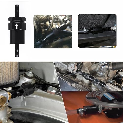 5/16" Billet Inline Fuel Filter 30 Micron Anodized Aluminum Black 2PCS - size: 5/16 in