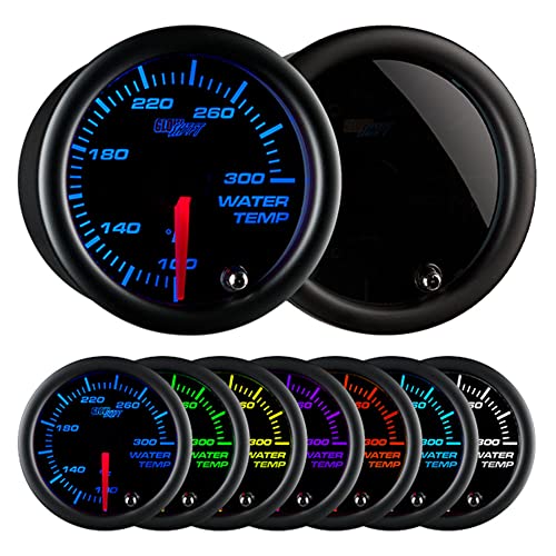 GlowShift Tinted 7 Color 300F Water Coolant Temp Gauge Kit, 2-1/16" 52mm