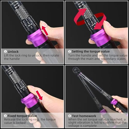 3/8" Inch Drive Click Torque Wrench 10-110 FT-LB/13.6-149.2N.M, ±3% Accuracy, Dual-Direction Click Professional Torque Wrench, Dual Range Scales Graduated in FT.LB and N.M, Purple - size: 3/8" 10-110 FT.LB(Purple)