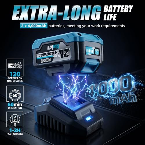 Bluebow Cordless Impact Wrench, 960 ft-lbs (1300 N·m) Brushless Impact Wrench with 2x4.0Ah Battery, 1/2" 3-Speed Modes Impact Gun with 4 Sockets for Pickup, Truck, Home Car - size: XLarge