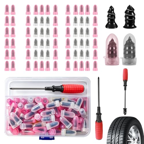 100Pcs Tire Screw Plug Repair Kit, Vacuum Tire Repair Spiral Rubber Studs - color: white