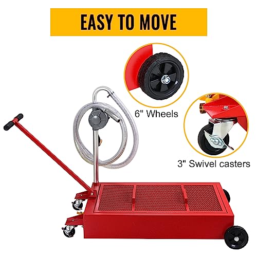 20 Gallon Oil Drain Pan Low Profile Oil Drain Tank Large Capacity Oil Change Pan with Foldable Hand, Pump, Hose, Swivel Casters Wheels Fit for Car, SUV, Trucks Oil Change Red - color: Red, size: 20 Gallon Manual Pump