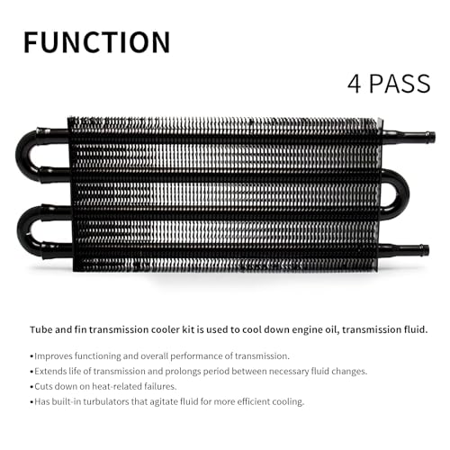 4 Pass Tube and Fin Transmission Cooler Universal 5/16" Oil Cooler Kit Aluminium Black - size: 4 Pass