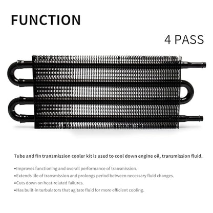 4 Pass Tube and Fin Transmission Cooler Universal 5/16" Oil Cooler Kit Aluminium Black - size: 4 Pass
