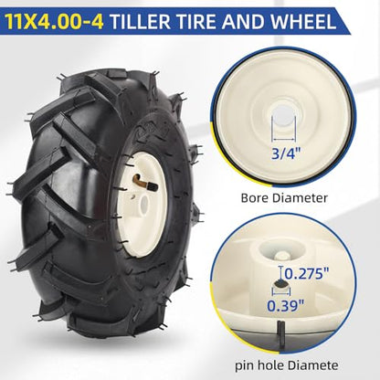 GICOOL 11x4.00-4 Tiller Tire & Wheel 3/4" Axle, 2PK for Craftsman Troy-Bilt - size: 11x4.00-4, 3/4" Axle Bore