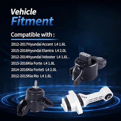 Engine Motor Mount Kit Fits 2012-2017 Accent, 2015-2016 Elantra - size: 2015-2016 Elantra 2.0L