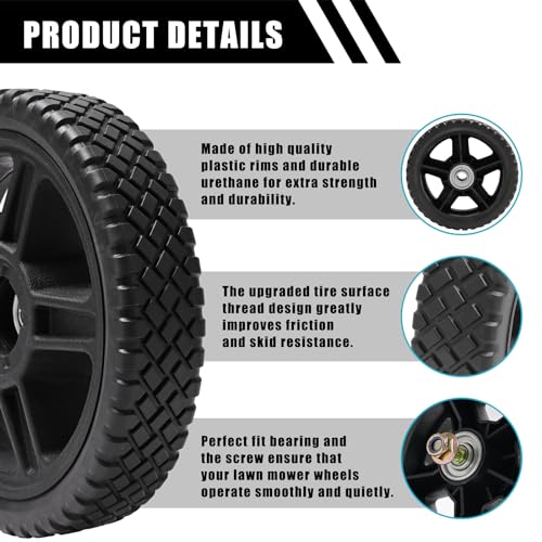 8 Inch Lawn Mower Wheels kits with Bolts & Nuts - 2 Pack General Tire Push Mower Plastic Wheels Fits Craftsman Mower Generator Garden Tiller Most Standard push Lawn Mowers (8×1.75'') - size: 8 inch