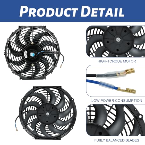 12 inch 12V Universal Slim Pull Push Electric Radiator Cooling Fan with Mounting Kit Black - size: 12"