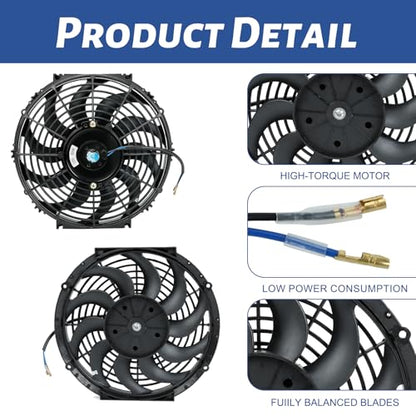 12 inch 12V Universal Slim Pull Push Electric Radiator Cooling Fan with Mounting Kit Black - size: 12"