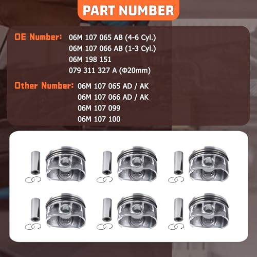 06M107065AB 6pcs Engine Pistons Ring Sets Fit for Touareg Audi S4 B9 S5 A6 A7 A8 Q7 SQ5 3.0 TFSI V6 DOHC 24V EA839 Replace for 06M107066AB 06M198151 079311327A