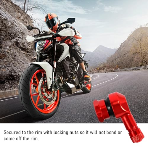Yourkar 2 PCS Motorcycle Tire Valve Stems, 90 Degree Angle Aluminum Alloy Tire Tubeless Valve Stems with Rubber Ring, Red - color: Red
