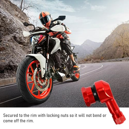 Yourkar 2 PCS Motorcycle Tire Valve Stems, 90 Degree Angle Aluminum Alloy Tire Tubeless Valve Stems with Rubber Ring, Red - color: Red