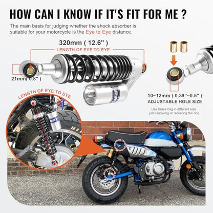 320mm 12.6 inch Universal Shock Absorbers Rear Suspension for HONDA - color: Silver
