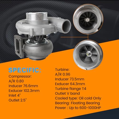 T76 T4 Turbocharger 96 A/R 76mm Compressor Universal V6 V8 3.5L+ Engine