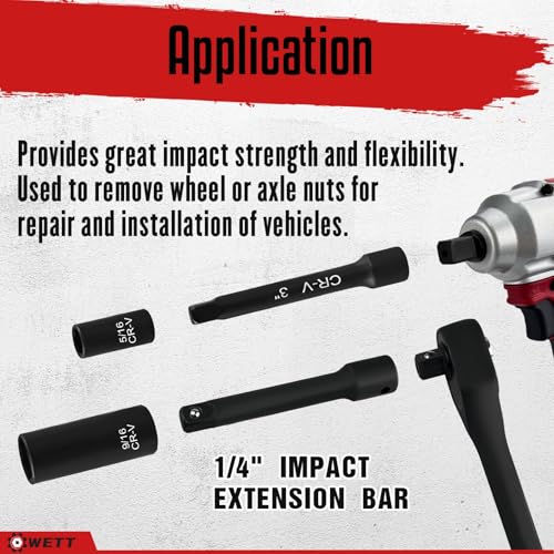 WETT 1/4" Drive Impact Socket Set, 55 Piece, SAE/Metric, Deep/Shallow, Cr-V Steel, 6 Point, (5/32"-9/16", 4-15mm) Sockets with Ratchet Handle, Extension bar, Adapter and Universal Joint - size: 55pcs 1/4" Socket (SAE/Metric, Deep/Shallow)
