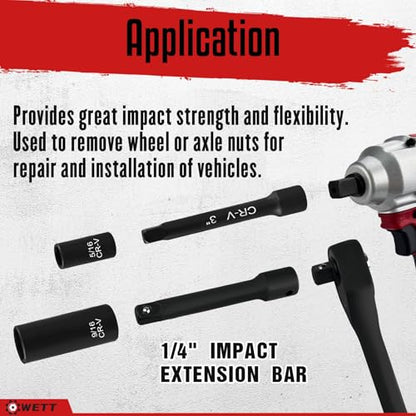 WETT 1/4" Drive Impact Socket Set, 55 Piece, SAE/Metric, Deep/Shallow, Cr-V Steel, 6 Point, (5/32"-9/16", 4-15mm) Sockets with Ratchet Handle, Extension bar, Adapter and Universal Joint - size: 55pcs 1/4" Socket (SAE/Metric, Deep/Shallow)