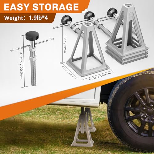 WELLUCK RV Stabilizers Jacks 4 Pack,Screw Jack Stands for RV Camper Travel Trailer Leveling,Aluminum,Single Support Up to 6000 Lbs, Adjustable from 11" to 17"