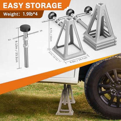 WELLUCK RV Stabilizers Jacks 4 Pack,Screw Jack Stands for RV Camper Travel Trailer Leveling,Aluminum,Single Support Up to 6000 Lbs, Adjustable from 11" to 17"
