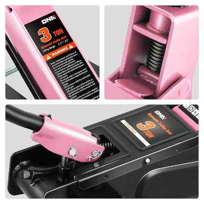 DNA Motoring 3 Ton Low Profile Floor Jack, 3 tons (6000 lbs) Capacity Fast Lift Hydraulic Trolley Service/Floor Jack, 7.7 "-21" Lifting Range, Pink, TOOLS-00674-PK - color: Pink, style: 3 ton