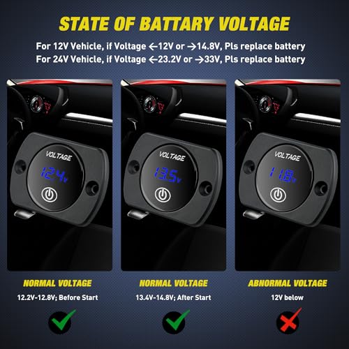 Nilight 12V LED Display Voltmeter with Touch Switch Waterproof - color: Blue w/Touch Switch