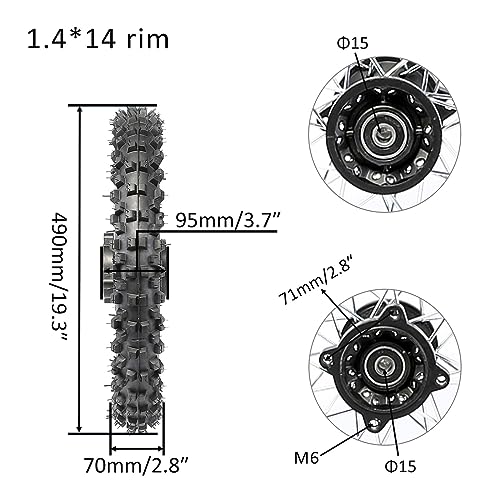14" Complete Dirt Bike Front Wheel Assembly 60/100-14 Tire Rim Set 15mm Bearing 1.40x14 Disc Brake Fit Pit Bike 50cc-160cc SSR Apollo Taotao CRF50 CRF70 XR70 DB14 DB17 XR CRF 50 Thumpstar - color: Front 60/100-14, size: 15mm Bearing