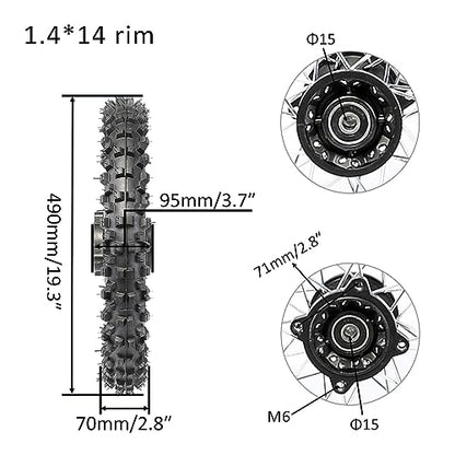 14" Complete Dirt Bike Front Wheel Assembly 60/100-14 Tire Rim Set 15mm Bearing 1.40x14 Disc Brake Fit Pit Bike 50cc-160cc SSR Apollo Taotao CRF50 CRF70 XR70 DB14 DB17 XR CRF 50 Thumpstar - color: Front 60/100-14, size: 15mm Bearing