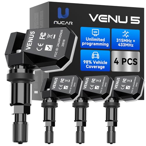 MUCAR VENU5 TPMS Sensor Set of 4, Activation Relearn by Universal TPMS Tool,Tire Pressure Sensor 2-in-1 (315MHz + 433MHz) OE Programmed by T261/VENU iPro for 98% Vehicle Model