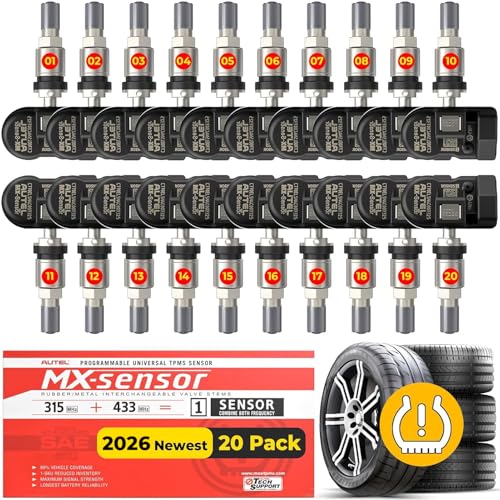 Autel MaxiTPMS MX Sensors 20 PCS: 2026 20 Pack Metal Stem 315/433MHz TPMS Sensors, Universal Tire Sensor Programmed by TPMS Tool TS408S TS508WF Kit MS906 Pro-TS MK808TS MS906TS MP900TS MK900TS