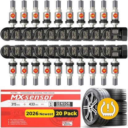Autel MaxiTPMS MX Sensors 20 PCS: 2026 20 Pack Metal Stem 315/433MHz TPMS Sensors, Universal Tire Sensor Programmed by TPMS Tool TS408S TS508WF Kit MS906 Pro-TS MK808TS MS906TS MP900TS MK900TS