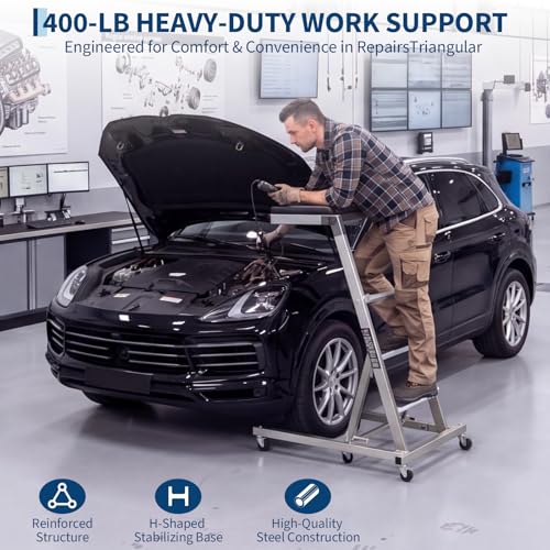 TrailBlaze Heavy Duty Collapsible Topside Engine Creeper – 440 lbs Capacity – Adjustable Height 45"-66" – Locking Casters – Ideal for Trucks, SUVs, Slip-on Shoes, and Garage Repair - color: Silver 6 rounds