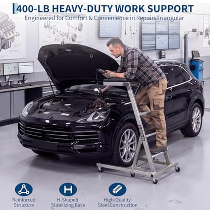 TrailBlaze Heavy Duty Collapsible Topside Engine Creeper – 440 lbs Capacity – Adjustable Height 45"-66" – Locking Casters – Ideal for Trucks, SUVs, Slip-on Shoes, and Garage Repair - color: Silver 6 rounds