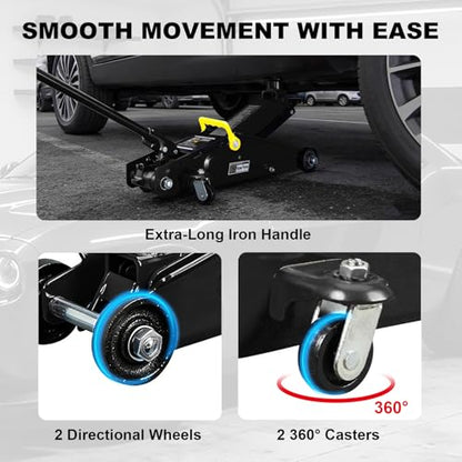 Torin 3 Ton Hydraulic Trolley Service/Floor Jack with Extra Saddle and 360°Swivel Handle, Fits for SUVs and Extended Height Trucks, 6000lbs Capacity, Black - size: 3 Ton (6,000 LBs)