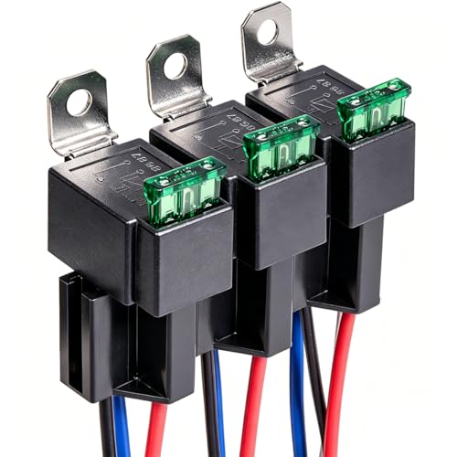 Gebildet 3pcs 12V Fuse Relay Switch 12 AWG Harness Set with Built-in Diode- 30A ATO/ATC Blade Fuse, 4-Pin SPST Automotive Electrical Relays - style: 12V-4pin(fuse)