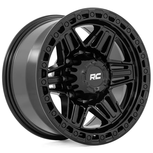 Rough Country 17x9 Series 76 Wheel with Simulated Beadlock - 5x4.5, +0mm OffSet - Gloss Black Lightweight Aluminum Off-Road Wheel for Jeep & Truck - size: 5x4.5, +0mm Offset