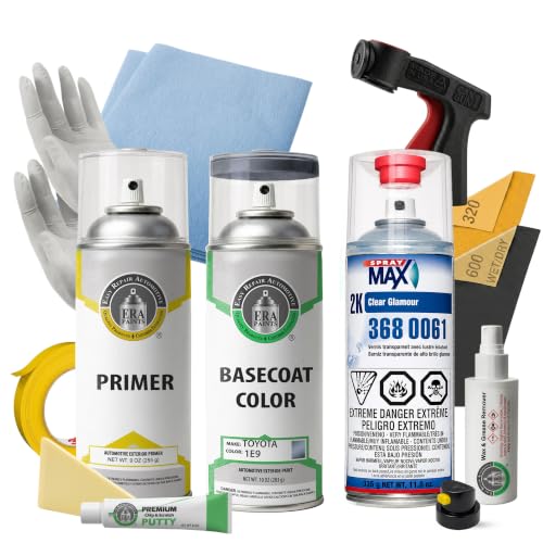 ERA Paints - 1E9 - Galactic Gray Mica for TOYOTA Exact OEM Color Match Automotive Touch Up Paint for Cars - Spray Paint with Premium Spray Nozzle - Pro Kit w/ 2K 3680061 Clearcoat - Made in USA - style: Spray - Pro Kit w/ 2K 3680061 Clearcoat