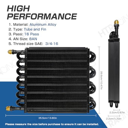 16 Row 8AN 1/2" Transmission Cooler Kit, Air-Compressor Aftercooler, Dual Pass Tube and Fin Universal
