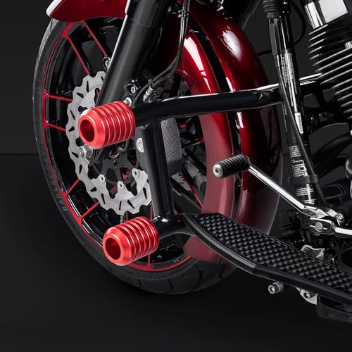 Advanblack Protek Two Step Highway Peg Crash Bar with CNC Slider Fit for 2014-2025 Harley Touring Road Glide Street Glide Electra Glide – Engine Guard Performance Upgrade (Red CNC) - color: Red CNC