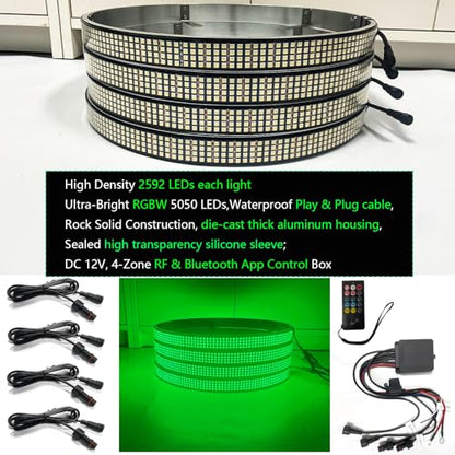 Surper Bright New 17in RGBW 4 Row Wheel Lights for Truck,APP RF 4-Zone Control,High Density 2592 LEDs RGB+White Wheel Ring Light,Brake & Courtesy Function,Music Sync Dynamic Car Rim Tire Lights