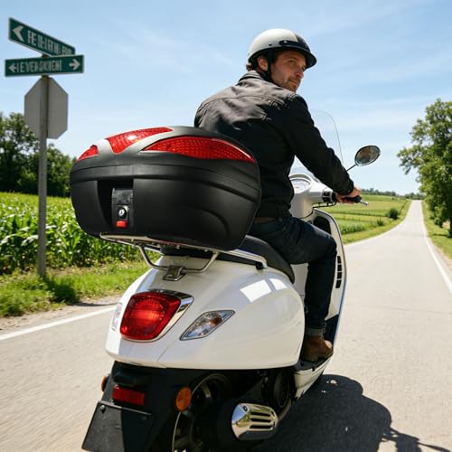 AHR 48L Motorcycle Top Case with Light Universal Tour Tail Box Scooter - size: 48L w/ LED