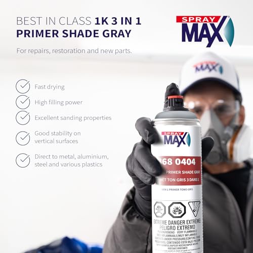 SprayMax 1K 3 in 1 Primer Gray | All-in-One Primer | Automotive Spray Paint - color: Gray