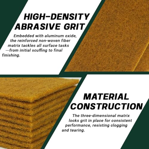 6" x 9" Gold Coarse Scuff Pads, 10 Pack – Non-Woven Hand Pads for Aggressive Cleaning, Scuffing, Scouring, Sanding, Rust & Paint Removal – Reusable Aluminum Oxide Abrasive Pads - color: Gold