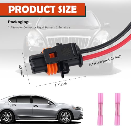 Alternator Connector Pigtail Harness OEM#25877026 with Terminals,Alternator Plug Pigtail Connector Compatible with Cadillac Chevrolet GMC,2-Pin Alternators Pigtails Connectors