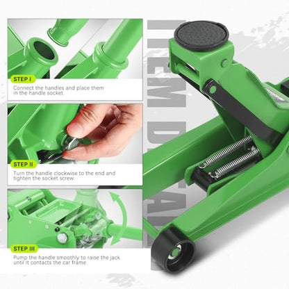 PM PERFORMOTOR Low Profile Hydraulic Trolley Service/Floor Jack, 4 Ton (8000 lbs) Capacity, Lifting Range 4.5"-20", Green,PM-TOL-FJ40-GR - color: Green