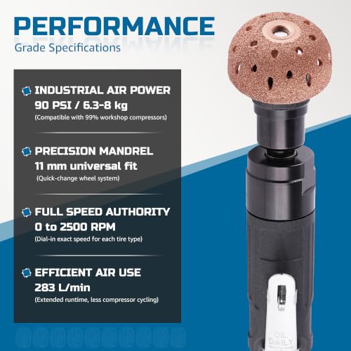 Low Speed Air Tire Buffer, Tire Buffer Full Kit Repair Polish Patch Tools with Tungsten Steel 42 mm 55mm Grinder Heads, Inner Liner Wheel Tire Polish Tire Buffing Scrapper Roller with Brush - size: Upgraded