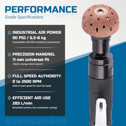 Low Speed Air Tire Buffer, Tire Buffer Full Kit Repair Polish Patch Tools with Tungsten Steel 42 mm 55mm Grinder Heads, Inner Liner Wheel Tire Polish Tire Buffing Scrapper Roller with Brush - size: Upgraded